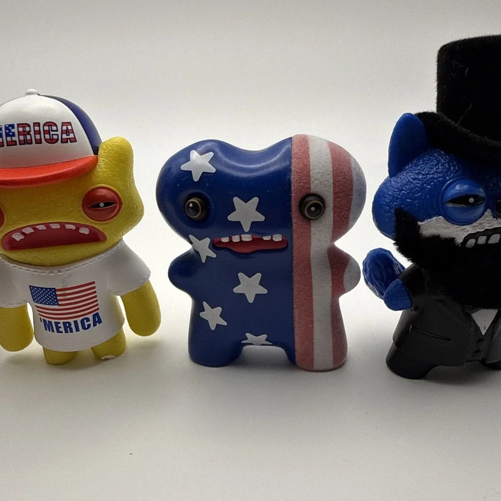 (4)Fuggler 250 Years USA Anniversary 2 Rare Flocked (Fuzzy) Figures
